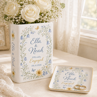 Personalized Engagement Ceramic Book Vase, Custom Couple Names and Date, Engaged Gift for Bride to Be, Wedding Couple Gift