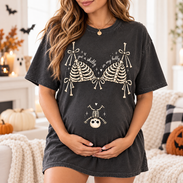 Skeleton Halloween Pregnancy Announcement Comfort Colors Shirt, Skeleton Maternity Tee, Spooky Mom to Be Gift
