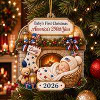 Custom Baby’s First Christmas Ornament 2026, America 250th Anniversary Newborn Gift & Family Keepsake