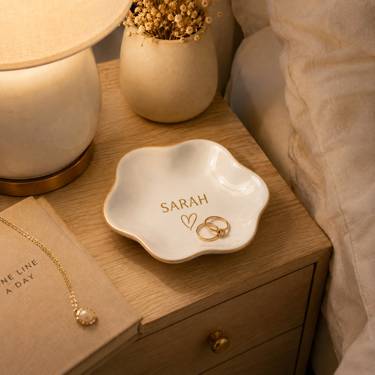 Personalized Ceramic Ring Dish, Custom Jewelry Tray with Gold Engraving, Wedding Ring Holder, Engagement Gift for Her, Mr and Mrs Gift