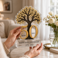 Personalized Tree of Life Acrylic Plaque Keepsake for 50th Anniversary, Custom Couple Names & Years Golden Wedding Anniversary Gift for Parents Grandparents