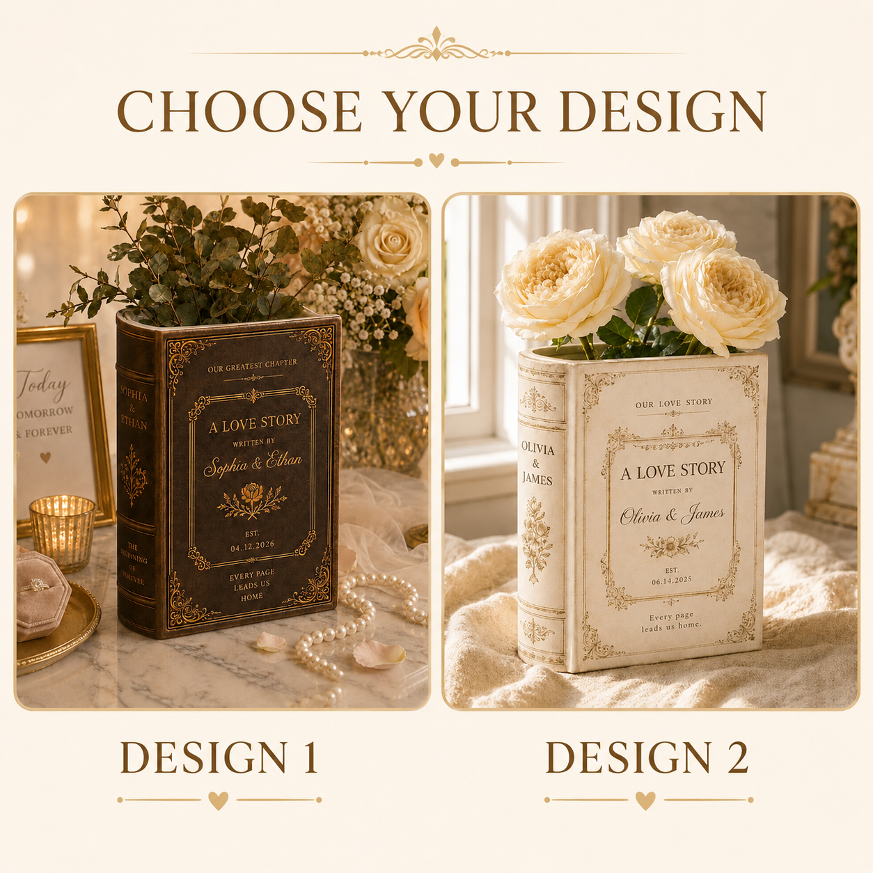 Customized Love Story Book Vase, Custom Wedding Gift for Couple, Bridal Shower Gift
