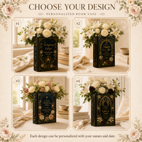 Custom Wedding Book Vase, Personalized Couple Name Flower Vase, Gothic Floral Ceramic Book Vase