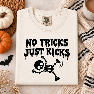 No Tricks Just Kicks Skeleton Shirt – Halloween Pregnancy Announcement