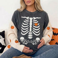 Skeleton Twin Pregnancy Announcement Shirt, Halloween Maternity Tee, Spooky Mom of Twins Costume