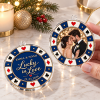 Custom Couple Wedding Anniversary Ornament,Photo Poker Chip Ornament,First Christmas Keepsake,Engagement Gift,Wedding Decor,Xmas Tree Decor