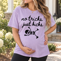 Funny No Tricks Just Kicks Maternity Shirt – Halloween Baby Skeleton