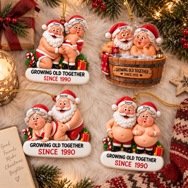 Personalized Funny Couple Christmas Ornament, Growing Old Together Keepsake, Custom Names and Year Anniversary Gift