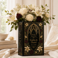 Custom Wedding Book Vase, Personalized Couple Name Flower Vase, Gothic Floral Ceramic Book Vase