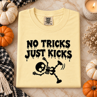 No Tricks Just Kicks Skeleton Shirt – Halloween Pregnancy Announcement