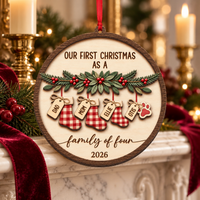 Personalized Stocking & Paw Wood Ornament – Family of Four Christmas