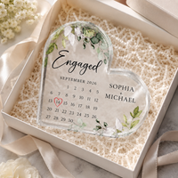 Personalized Heart Acrylic Plaque  Keepsake for Engagement Gift, Custom Couple Names & Engagement Date Calendar Plaque, Fiancé Fiancée Keepsake