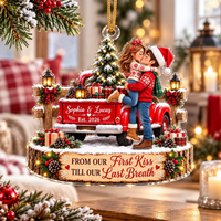 Personalized Red Truck Kissing Couple Ornament – Romantic Christmas Gift