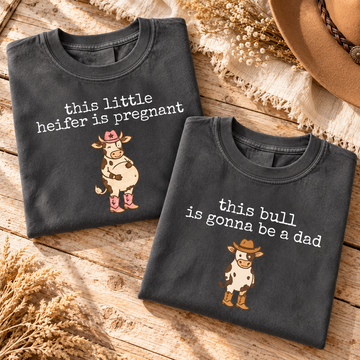 Little Heifer & Bull Pregnancy Announcement Comfort Colors Tee mockup 10