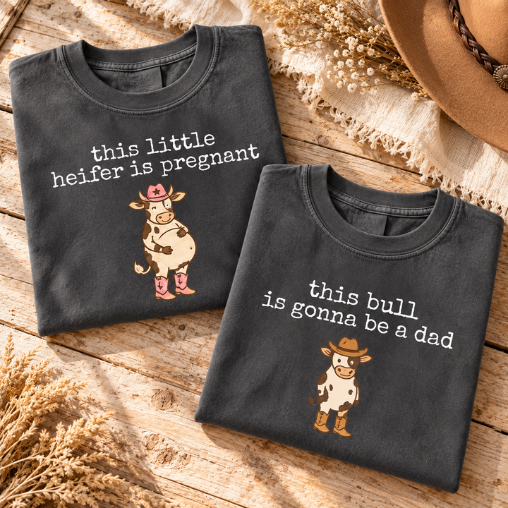 Little Heifer & Bull Pregnancy Announcement Comfort Colors Tee mockup 10