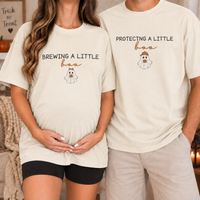 Halloween Pregnancy Couple Shirts for Expecting Parents, Brewing & Protecting a Little Boo Tees, Spooky Baby Announcement Gift