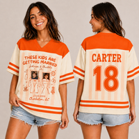 Personalized These Kids Are Getting Married Football Jersey, Custom Childhood Couple Photo Name Date & Number Wedding Bachelorette Shirt
