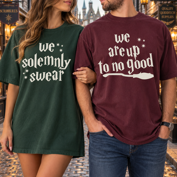 Funny Matching Couple Shirts, We Solemnly Swear We Are Up to No Good Tees, Couples Gift