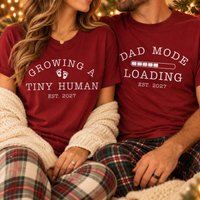 Growing A Tiny Human & Dad Mode Comfort Colors Shirts – Custom Year Pregnancy Reveal