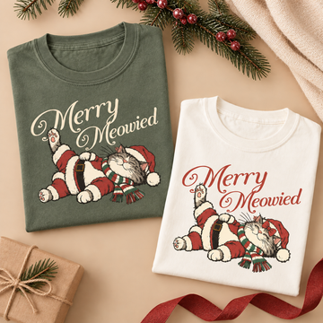 Merry Meowied Cat Couple Comfort Colors Shirts – Newlywed Christmas Gift