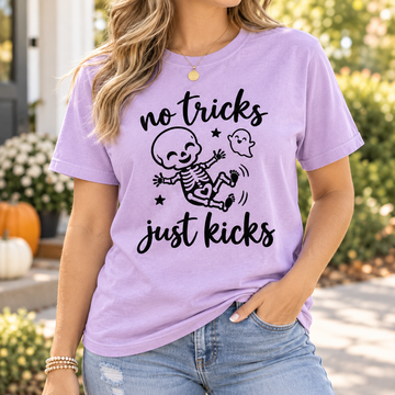 No Tricks Just Kicks Shirt – Spooky Pregnancy Announcement Tee