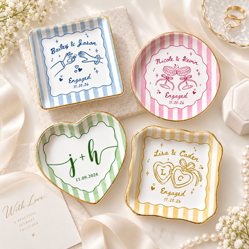 Personalized Engagement Ring Dish for Couple, Custom Names & Date Ring Holder, Bride to Be Gift, Wedding Ring Dish