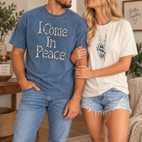 Funny Dirty Couples Shirts, I Come In Peace Skeleton Matching Tees, Spooky Halloween Couple Gift, Inappropriate Humor Tshirts Bred N Fed