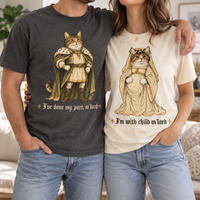 Funny Medieval Cat Pregnancy Announcement Couple  Tees, Expecting Mom Dad Gift