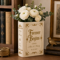 Personalized Vintage Wedding Book Vase & Jewelry Dish Set, Custom Couple Names & Wedding Date Flower Vase, Romantic Centerpiece,  Couple Keepsake