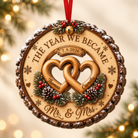 Custom Couple Wedding Anniversary 2Layer Wooden Ornament, First Christmas Wood Ornament, The Year We Became Mr Mrs Ornament, Wedding Gift