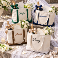 Personalized Embroidered Name Canvas Tote Bag – Zipper Shoulder Bridesmaid Gift