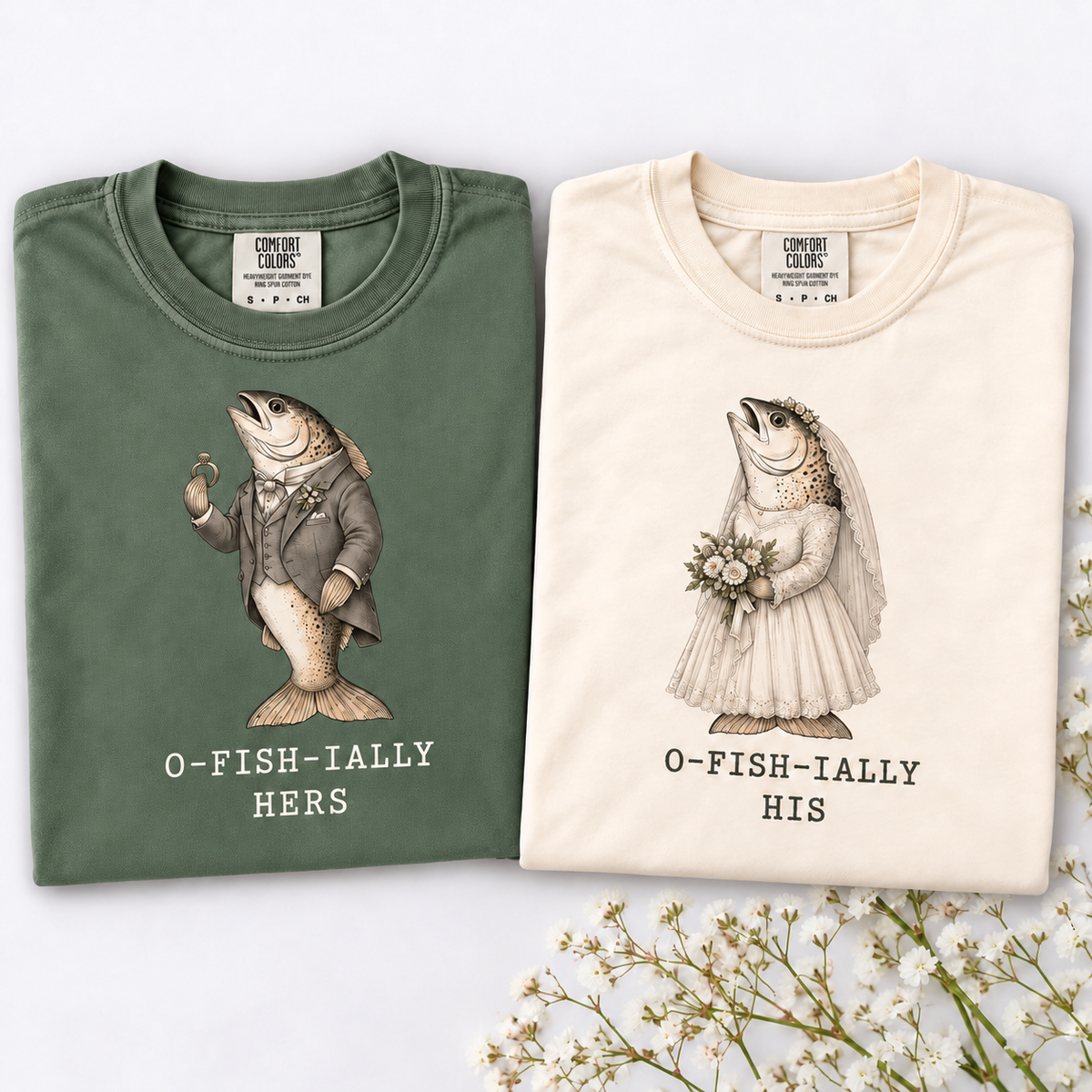 O-FISH-IALLY HIS and HERS fish wedding couple shirt mockup 6