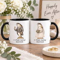Funny Just Married Fish Mug, Newlywed Matching Couple Mug, Wedding Gift for Bride and Groom, Funny Honeymoon Couple Gift