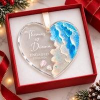 Personalized Beach Engagement Glass Ornament: Newly Engaged Gifts, Coastal Wedding Keepsake, 2026 Married Ornament, First Anniversary Gift