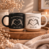 Personalized Skeleton Bride & Groom Mug, Till Death Do Us Part Wedding Cup, Custom Date Couple Mug, Gothic Wedding Gift