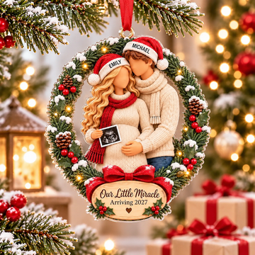 Personalized Our Little Miracle Wreath Ornament – Christmas Pregnancy Reveal