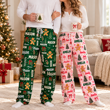 Personalized Christmas Name Pajama Pants – Matching Family Holiday Gift