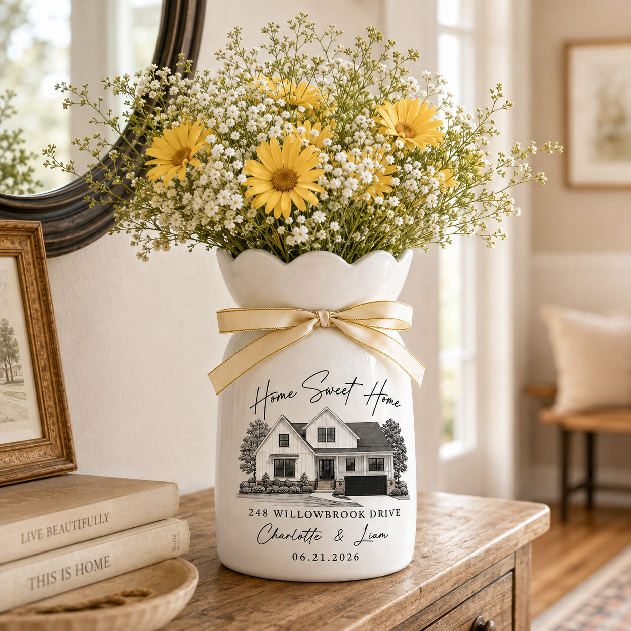 Personalized Housewarming Gift Ceramic Vase, Custom House Portrait from Photo,  New Home Keepsake Decor