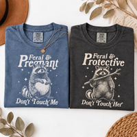 Feral & Pregnant Raccoon Couple Shirts, Protective Dad Matching Tee, Funny Pregnancy Announcement Shirt, Expecting Parents Gift
