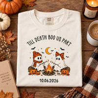 Personalized Till Death Boo Us Part Ghost Couple Shirts, Custom Wedding Date Halloween Tees, Spooky Newlywed Couple Shirt, Wedding Gift