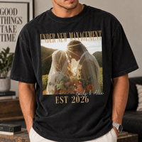 Personalized Photo Under New Management Shirt, Custom Names & Wedding Date Tee, Funny Newlywed Wedding Gift, Just Married Outfit