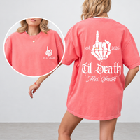 Personalized Til Death Matching Couple Shirts, Custom Mr and Mrs Names and Date Skeleton Tees, Gothic Newlywed Gift
