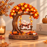 Personalized Fall Couple Wooden Block, Custom Names & Date Anniversary Gift, Ghost Couple Autumn Keepsake, Wedding Date Decor