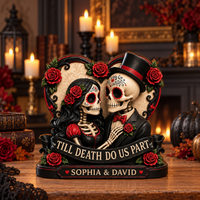 Personalized Skeleton Couple Wooden Block, Custom Couple Gothic Wedding Wooden Sign, Till Death Do Us Part Sign, Halloween Anniversary Gifts