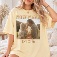 Personalized Photo Under New Management Shirt, Custom Names & Wedding Date Tee, Funny Newlywed Wedding Gift, Just Married Outfit