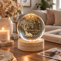 Personalized Couple Crystal Globe Everlasting Love Tree Heart Lamp, Custom Engagement Gift for Bride and Groom, Wedding Anniversary Gift