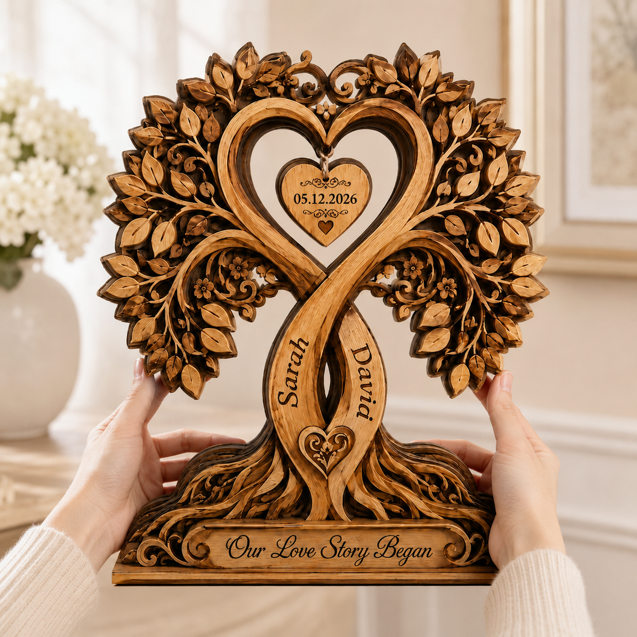 Custom Infinity Tree Wooden Plaque, Personalized Couple Anniversary Sign, Tree of Life Wedding Gift, Printed Wooden Keepsake Decor