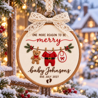 Personalized Baby Clothes Embroidered Hoop Ornament – Christmas Pregnancy Reveal