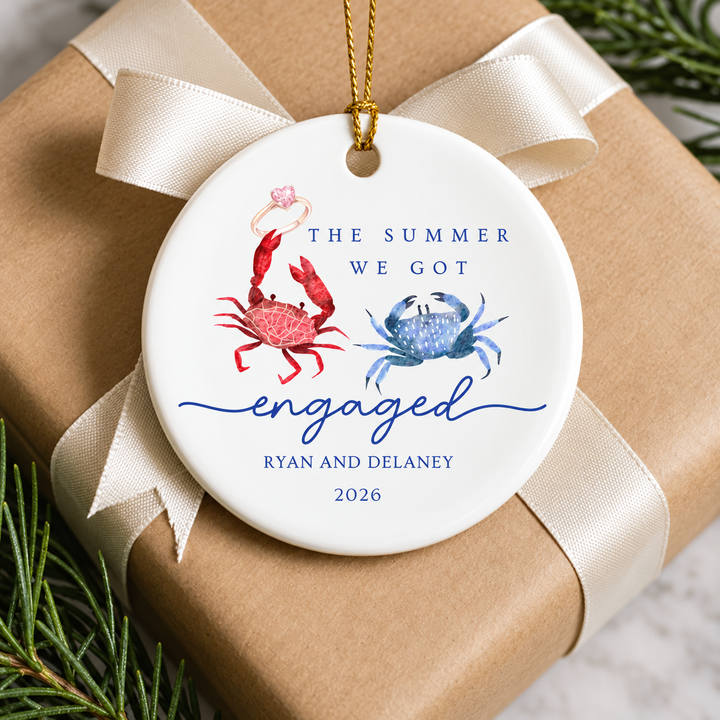 Personalized Summer Engagement Ornament, The Summer We Got Engaged Coastal Beach Proposal Gift for New Couple, Beach Engagement Ornament