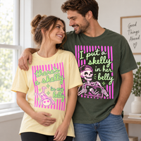 Skeleton Halloween Pregnancy Announcement Couple Shirts, Spooky Mama & Dad Matching Tees, Funny Pregnant Comfort Colors T-Shirts